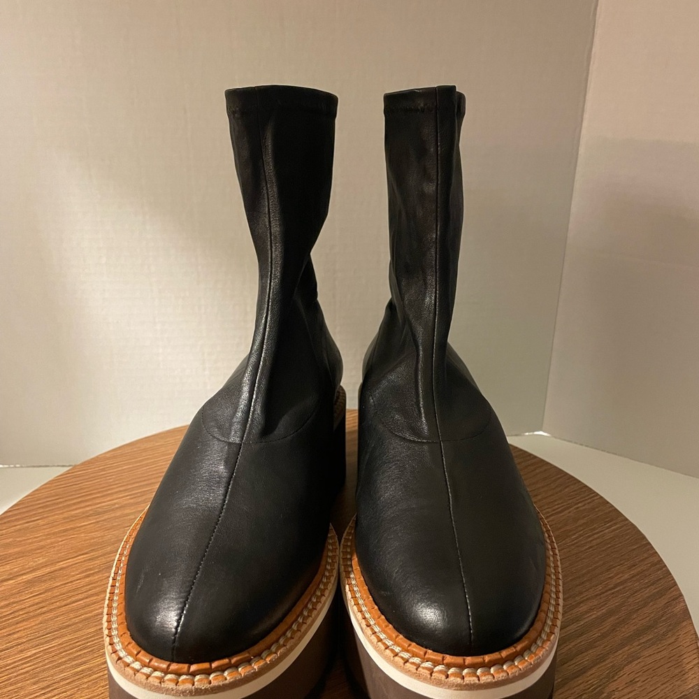 Robert Clergerie Britt Stretched Black Leather Rubber Wedged Boot Retro- 10 - Picture 2 of 10